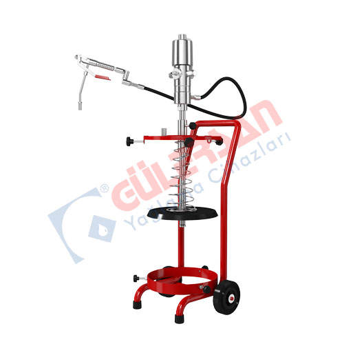 Air Operated Grease Pump 16 Kg 2226. Mobile pneumatic grease pump for high-pressure dispensing of grease from 16 kg buckets for efficient machinery lubrication.