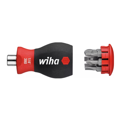 Stubby Screwdriver Set with Bit Magazine Magnetic Short (Slotted Phillips) 6 Bits 1/4″ - 33738