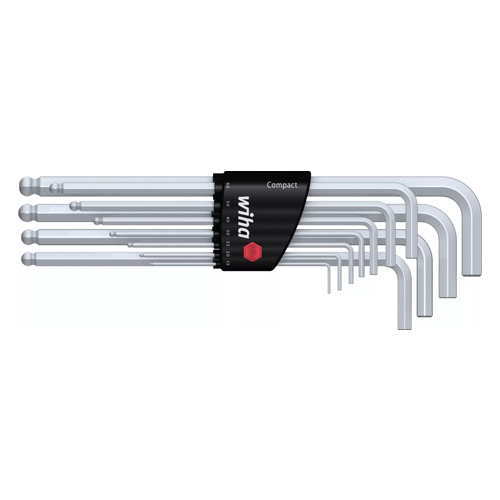 L-Key Set in Compact Holder Ball End Hex Matt Chrome-Plated 11-Pcs - 36453