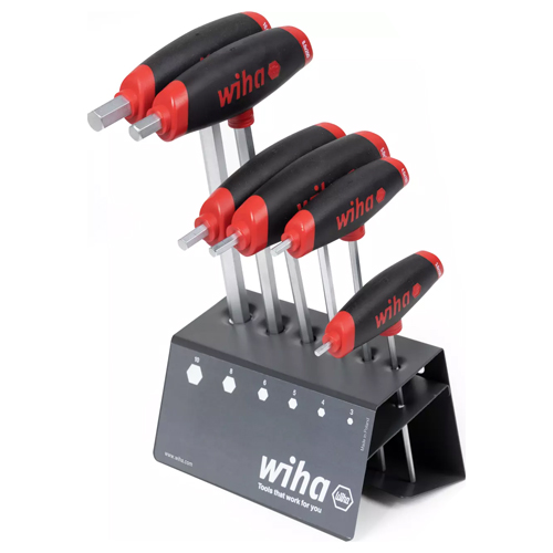 L-Key Set ComfortGrip T-Handle Hexagon with Side Drive in Workbench Stand Matt Chrome-Plated 7-Pcs - 45621